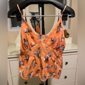 Charlotte Russe Orange Floral V Neck Peplum Tank Top - Size Medium